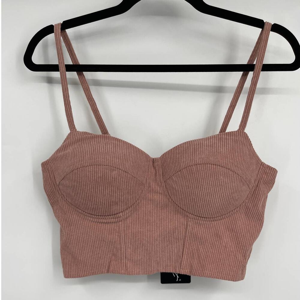 Say What Womens Pink Corduroy Bustier Crop Top Spaghetti Straps Size Medium NEW